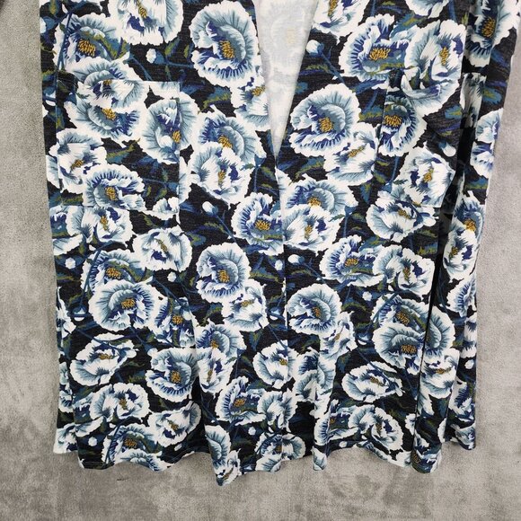 Women's LuLaRoe Long Open Cardigan Blue White Floral Pockets Size L - Picture 3 of 12